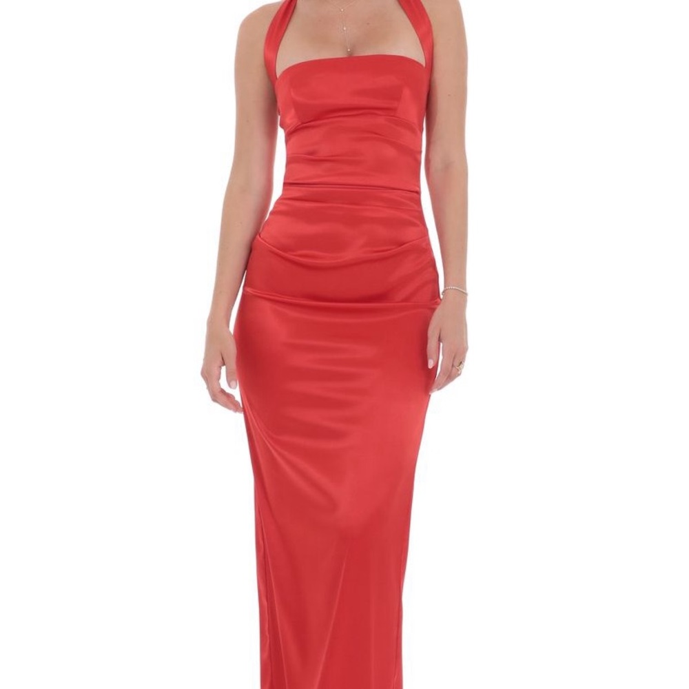 Lucy in the Sky Satin Halter maxi dress in Red - Picture 5 of 5